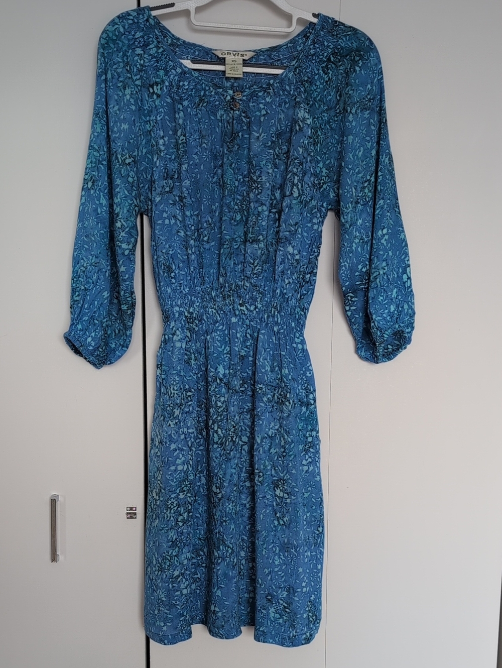 Orvis Blue Floral Smocked-Waist Flowy Dress